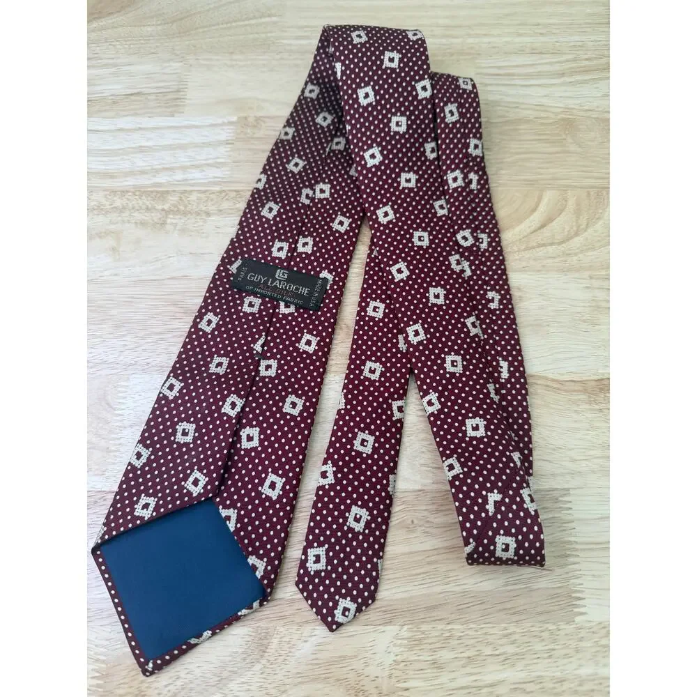 Guy Laroche Paris Men's Silk Neck Tie Red Polka Dots & Square JL